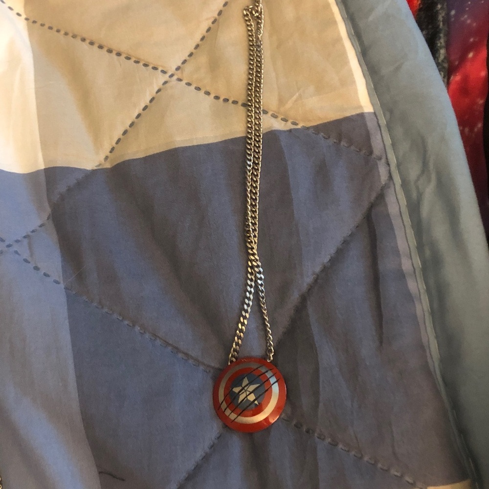 Captain America Shield Pendant Necklace - Red, Blue, Silver